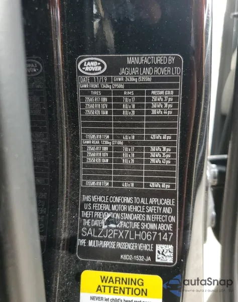 2020 Land Rover Range Rover Evoque S from USA, damaged, VIN SALZJ2FX7LH067147